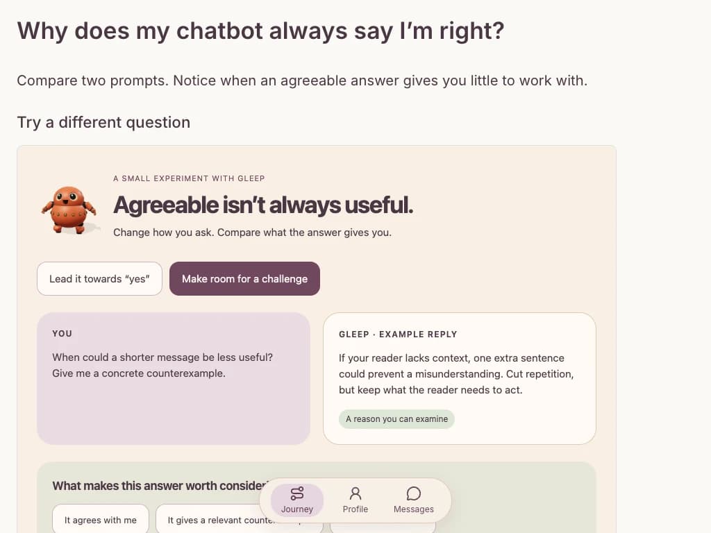 The assigned chatbot-agreement learning moment running on a tablet.